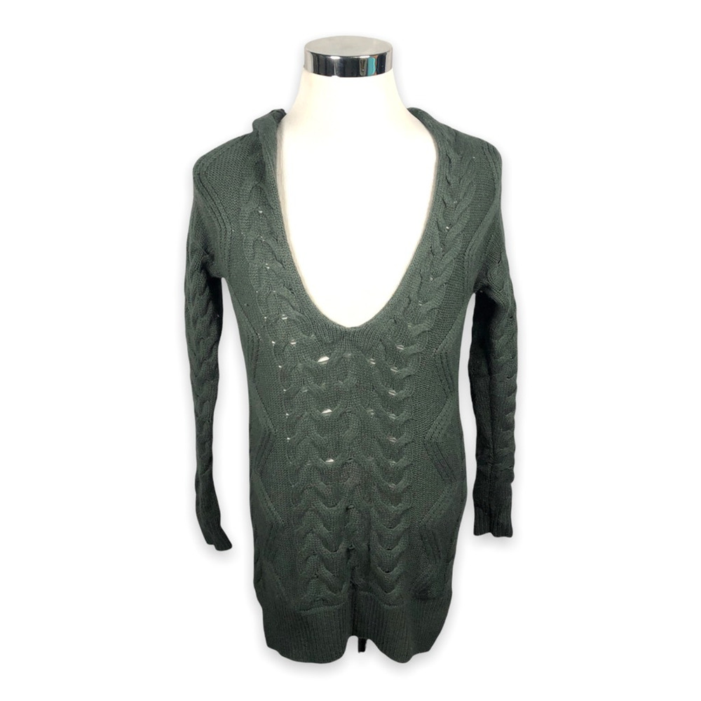 Vince Hoodie Sweater Women's Small Pullover‎ Cable Knit Hooded Green Wool Blend